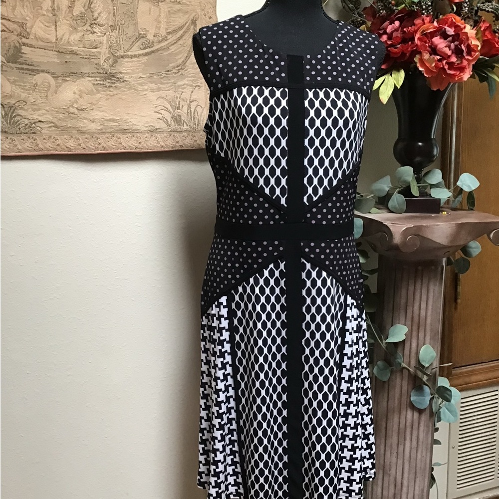 Joseph Ribkoff Black and White Patterned Midi Dress